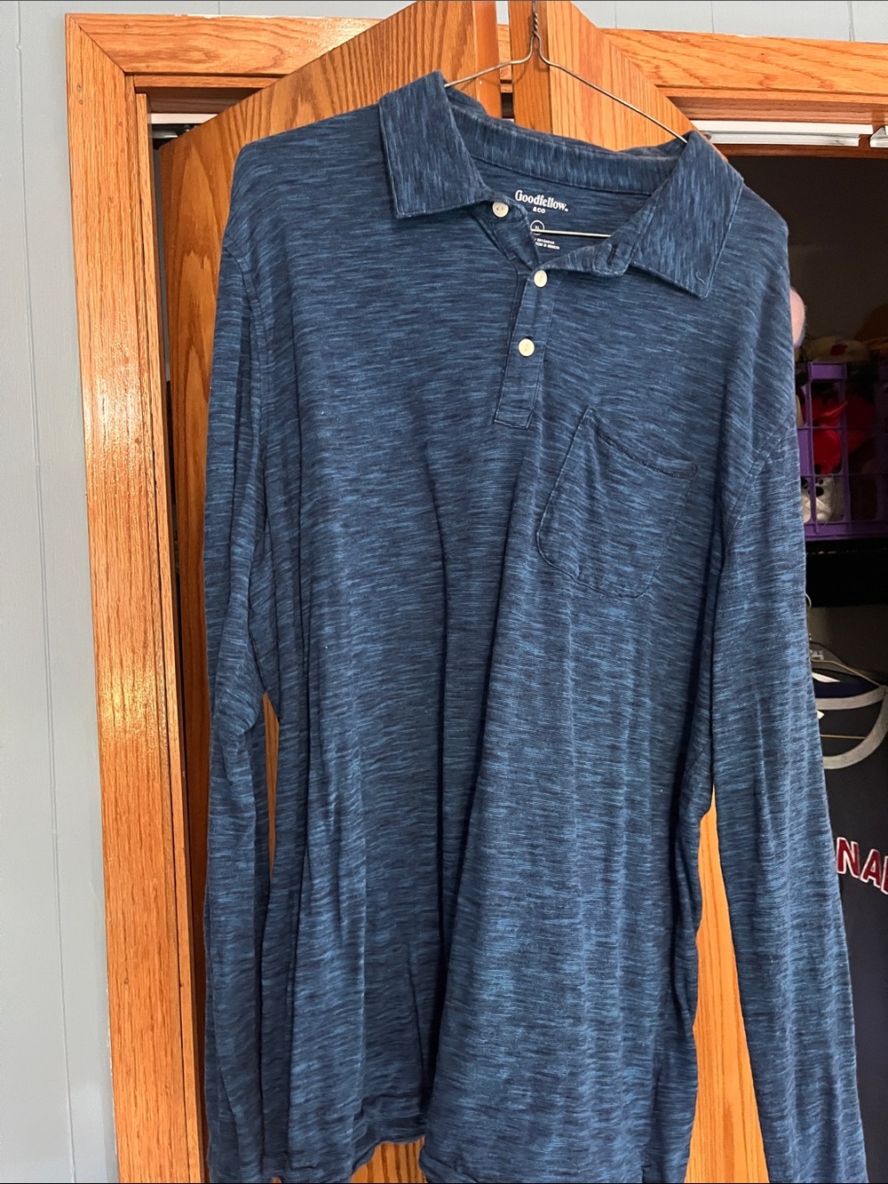 Goodfellow & Co Navy Heathered Long-Sleeve Polo